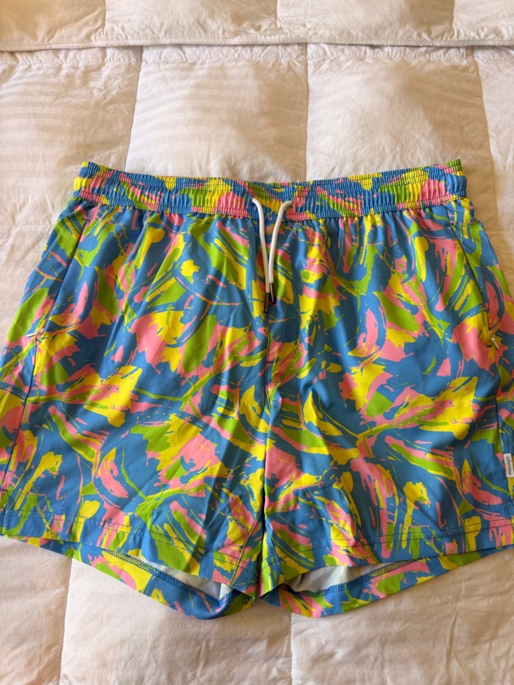 Men's Blue Neon Abstract Swim Trunks